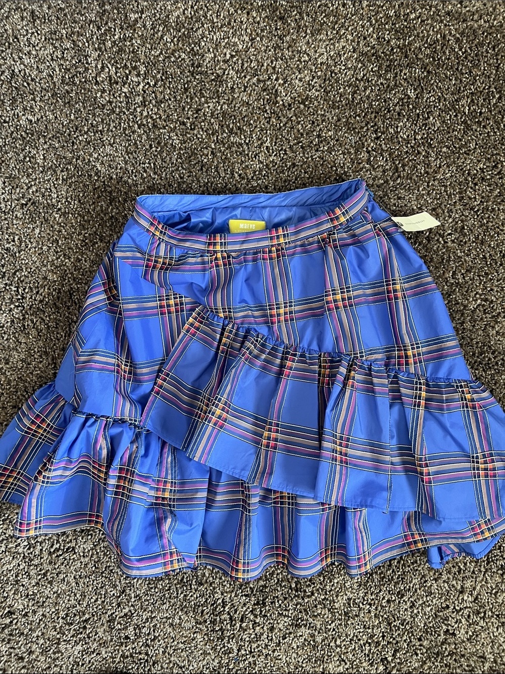 Anthropologie Royal Blue Plaid Ruffle Mini Skirt